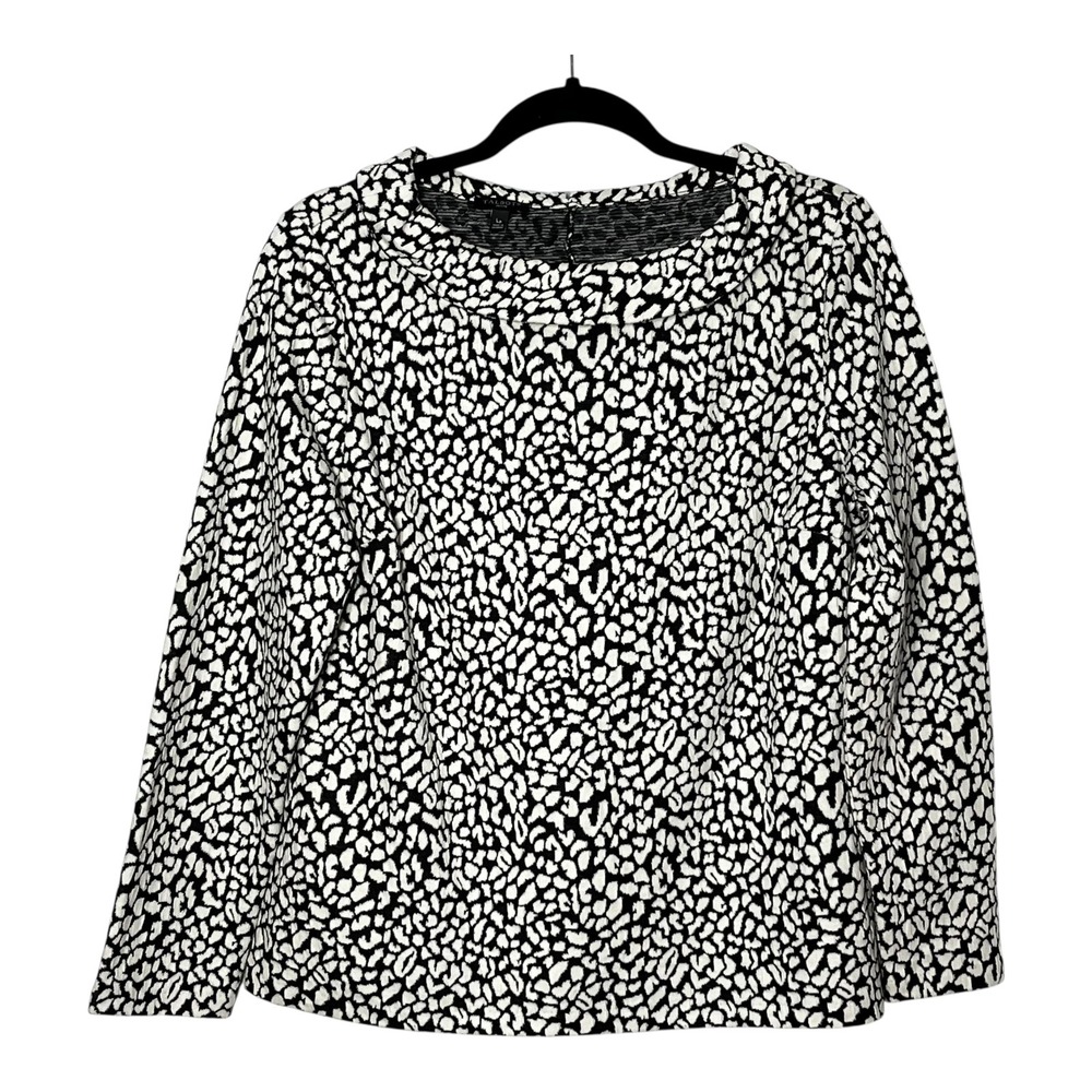 Talbots Petite Womens LP Black White Animal Print Boat Neck Long Sleeve Top Knit